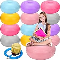 12 Pcs Flexible Seating for Classroom Elementary Yoga Ball Chairs 19.6 Inch Inflatable Donut Ball with Pump for Kids Student Balance Desk Chairs Exercise, 6 Color