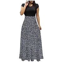 Wrap Dresses for Women 2024, Engagement Dresses for Women Embroidered Dress Short Sleeve Dress Ladies Daily Ethnic Printed Classic Maxi Dresses Large Size Trendy Round Neck Floral