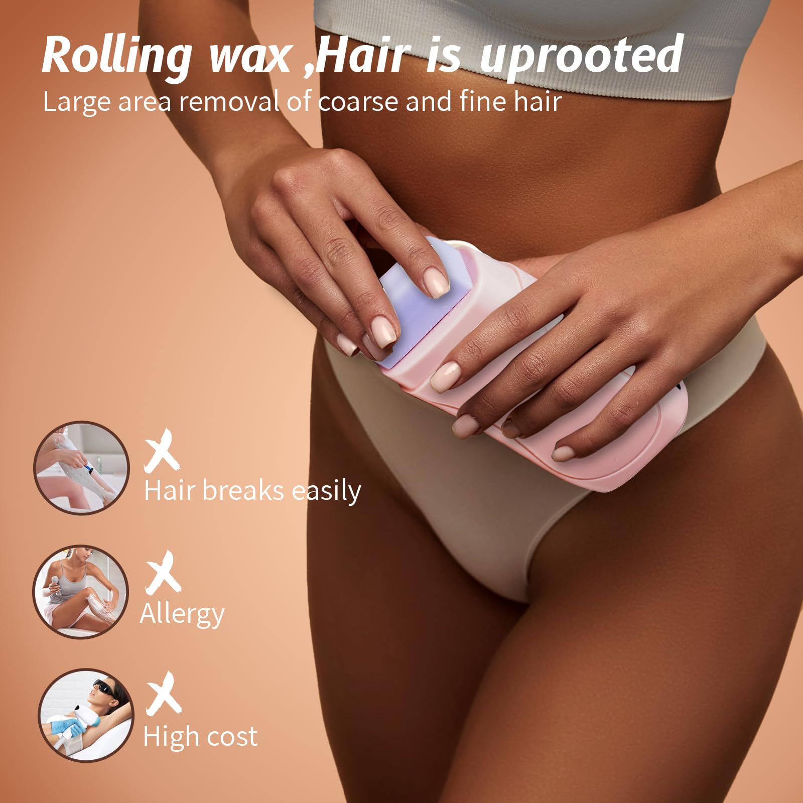 waxup Roller Waxing Kit for Women, Honey Roll on Wax Kit for Hair Removal.  1 Roll on Wax Warmer, 25 Non Woven Waxing Strips, 2 Roll on Wax Cartridge  Refill, 1 Almond Oil Wax Remover.