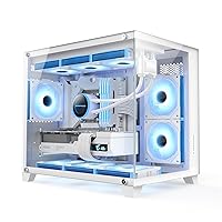 Micro ATX PC Case, X03 White Mini Tower Computer Chassis with 270° Panoramic Tempered Glass, Gaming Desktop pc Hosting case Compatible with 360mm RAD -Support MATX/ITX Mobo - Fan not Included