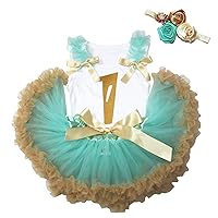 Petitebella Gold 1st White Shirt Aqua Blue Gold Skirt Baby Outfit 3-12m