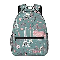 Romantic Paris Eiffel Tower Bycicle print Lightweight Bookbag Casual Laptop Backpack for Men Women College backpack