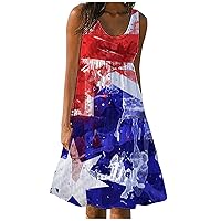 DOLKFU Fourth of July Dresses for Women American Flag Star Striped Beach Dress Flowy Independence Day Sundresses
