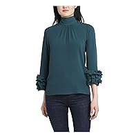 Vince Camuto Womens Green Ruffled Gathered Keyhole Back 3/4 Sleeve Mock Neck Wear to Work Top XL