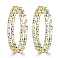 5.26 ct ttw Ladies Round Cut Diamond Inside Outside Hoop Earrings in 14kt Yellow Gold