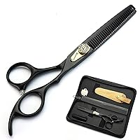 6 inch black professional hairdressing scissors set Cutting scissors, thinning scissors, black case, comb (Thinning scissors)