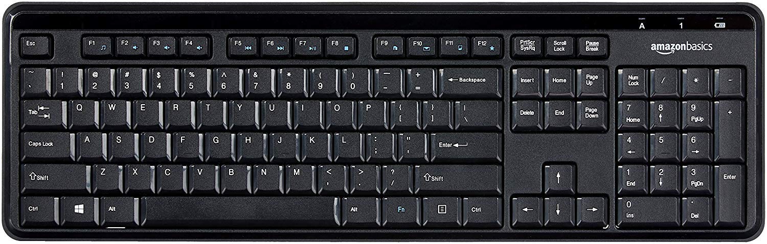 Amazon Basics 2.4GHz Wireless Keyboard Quiet and Compact US Layout (QWERTY), Black