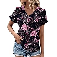Tops for Women Trendy,Short Sleeve Shirts for Women V Neck Button Printed Women Clothing Fashion Summer Y2K Tunic Loose Tops Sweatshirt for Women