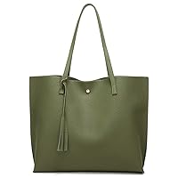 Dreubea Women's Soft Faux Leather Tote Shoulder Bag from, Big Capacity Tassel Handbag