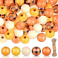 160 Pcs Halloween Wood Beads 16mm Buffalo Plaid Wood Beads Fall Wooden Beads Thanksgiving Wood Beads Yellow Farmhouse Beads for DIY Craft Supplies Home Decoration