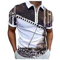Mens Quarter Zip Polo Shirts Casual Classic Fit Short Sleeve Golf T Shirt Fashion Print Basic Tee Tops for Men