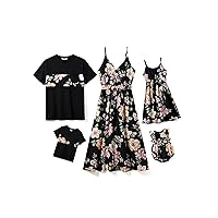 PATPAT Family Matching Outfits Mommy and Me Dresses Hawaiian Tropical Print Spaghetti Strap Dress and Shirt Matching Set