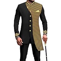 African Suits for Men Slim Fit Embroidery Single Breated Print Blazer and Pants Set Business Suit