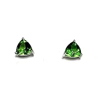E71010 Traditional Mt St Helens Green Helenite May Birthstone Trillion (10x10mm) Shape Sterling Silver Stud Earrings