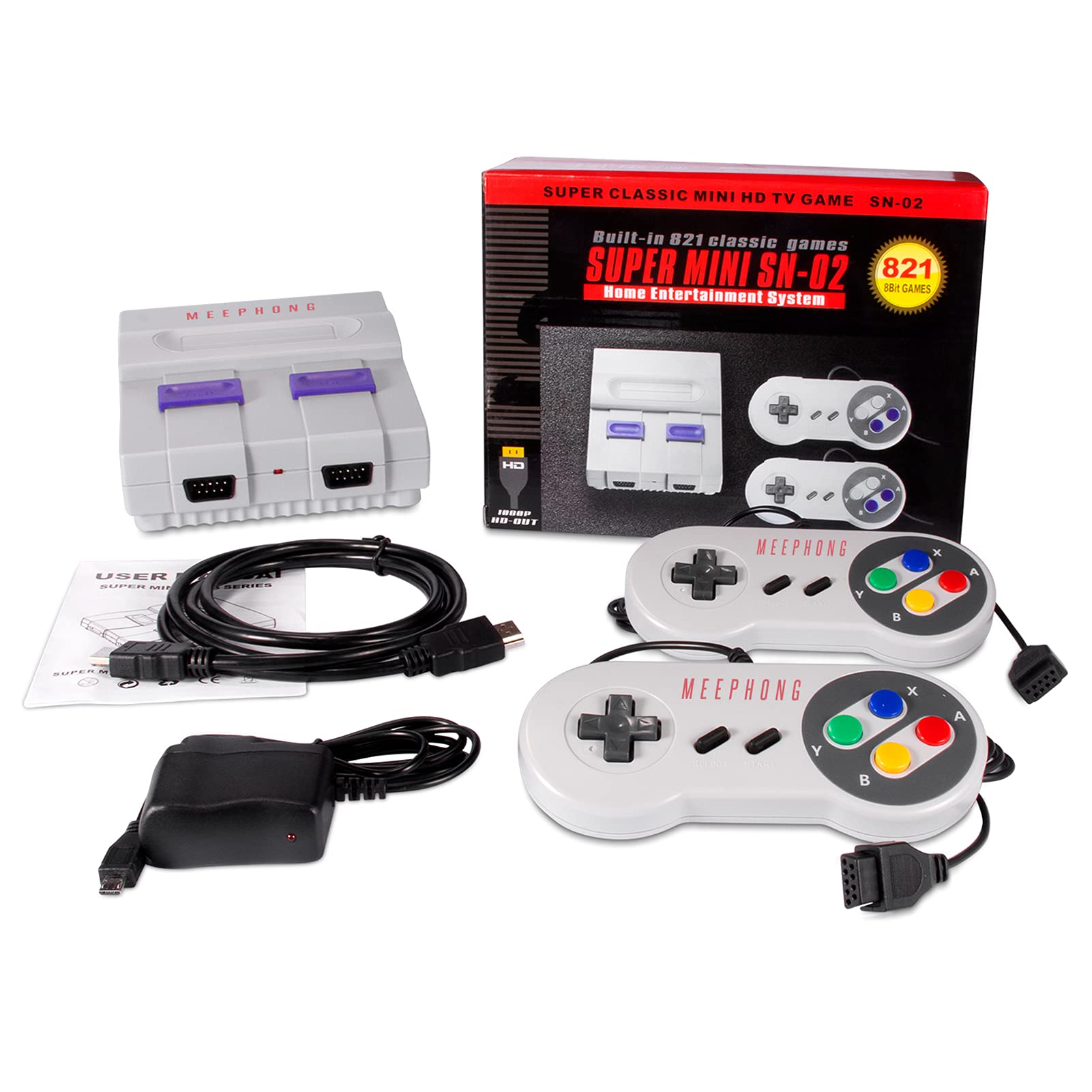 MEEPHONG Classic Mini Retro Game Console, HDMI HD Built-in 821 Classic Video Games