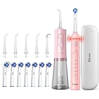 Cordless Water Dental Flosser & R2 Rotating Electric Toothbrush Bundle, Pink & Pink