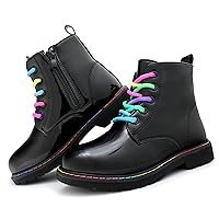 Hawkwell Girls Boys Patent Combat Work Boots Side Zipper Ankle Boots(Toddler/Little Kid/Big Kid/Youth)