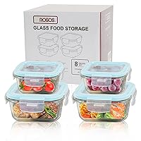 Glass Food Storage Containers with Lids Airtight 4 Pack, Glass Storage Containers with Lids for Food, Not Easy Broken & Leak Proof, Glass Containers with Lids for Oven/Dishwasher Safe, Blue