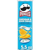 Pringles Potato Crisps Chips, Lunch Snacks, On-The-Go Snacks, Cheddar and Sour Cream, 5.5oz Can (One Can)