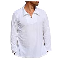 RaanPahMuang V-Neck Beach Shirt for Men 100% Cotton Harem Long Sleeve Big Collar