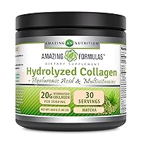 Amazing Formulas Hydrolyzed Collagen with Hyaluronic Acid & Multivitamins Supplement | 30 Servings Powder | 660 Grams | Japanese Matcha Flavor