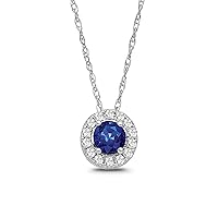 ARAIYA FINE JEWELRY Sterling Silver Diamond and Blue Sapphire Halo Pendant Necklace (1/8 cttw, I-J Color, I2-I3 Clarity), 18