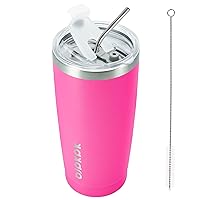 BJPKPK 20oz Stainless Steel Tumbler with Lid, Double Wall Vacuum Coffee Cup, Travel Mug for Ice Drink & Hot Beverage, Insulation Travel Tumbler Cup with Straws,Pink