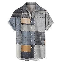 Men's Vintage Casual Geo Graphic Print Shirts Short Sleeve Button Down Shirt Regular Fit Hawaii Tropical Beach Shirts