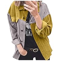 TUNUSKAT Womens Fall Corduroy Shirts Casual Long Sleeve Color Block Jacket Cardigan Loose Button Down Blouse Open Front Tops