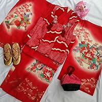 Shichi-Go-San Kimono, 3, 5, Full Set, Girl, Red with Peony, High Quality Cover, Classic Pattern