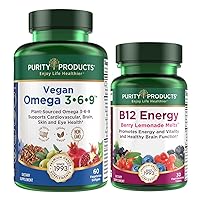 Bundle - Vegan Omega 3-6-9 + B-12 Energy Melt Omega 3-6-9 (“5 in 1” Plant-Based Omega 3 6 9 Essential Fatty Acid Complex) - B12 Berry Melt (Methylcobalamin B12 + B6 + D3 + More)
