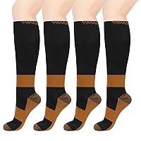 MELERIO Copper Compression Socks for Men ＆ Women (4 Pairs)- 15-20 mmhg Comfortable for Circulation, Nursing and Anti-Fatigue