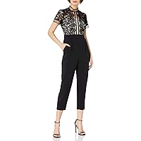 Eliza J womens Short Sleeve Lace Bodice Jumpsuit