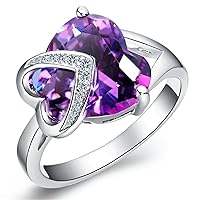 Fashion Platinum Plated Love Heart Purple Cubic Zirconia Solitaire Accent Wedding Engagement Rings for Women J130(Available in size 6 7 8 9)