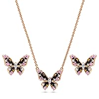 BERRICLE Rose Gold Flashed Sterling Silver Enamel Cubic Zirconia Butterfly Fashion Necklace and Earrings Set