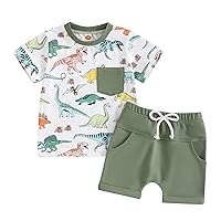 Toddler Baby Boy Summer Clothes Dinosaur Print Short Sleeve Pocket T-Shirt Tops Shorts Set 2pcs Summer Outfits