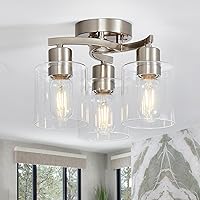 Brushed Nickel Ceiling Light Fixtures, 3-Light Kitchen Light Fixture, Modern Flush Mount Ceiling Light Mount with Clear Glass Shade for Foyer Stairs Hallway Entryway Bedroom