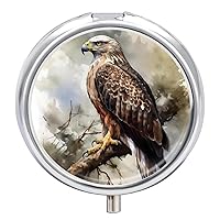Hawk Sitting in The Tree Pill Box Pill Container Holder 3 Compartment Metal Pill Organizer Travel Medicine Organizer Portable Pill Box for Pocket to Hold Pills Vitamin