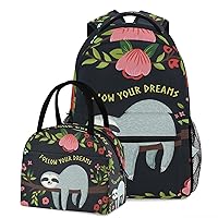 ZZKKO Animal Sloth Follow Your Dream Backpack for Kids Boys Primary School Backpack with Lunch Box Middle High School Bookbag Set of 2