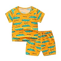Toddler Baby Boys Girls Summer Clothes Cartoon Print Short Sleeve T shirt Tops and Shorts Casual 2 Piece Outfits Set