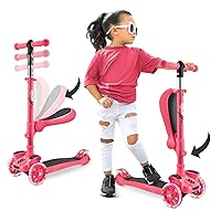 Hurtle Kids Scooter - Child Toddler Kick Scooter Toy with Foldable Seat - 3 Wheel Scooter with Adjustable Height, Anti-Slip Deck, Flashing Wheel Lights, for Boys/Girls 1-12 Year Old, Watermelon