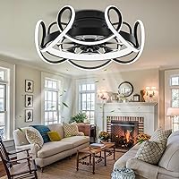 XuanDe Ceiling Fans with Lights and Remote Modern Bladeless, Quiet Stepless Dimmable 6 Wind Speeds Geometric Ceiling Fan for Bedroom Living Room