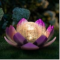 Huaxu Solar Lights for Outdoor Decor,Purple Lotus Light,Waterproof LED Crackle Globe Glass Flower Light for Garden, Patio, Yard, Porch, Pathway, Ground, Tabletop