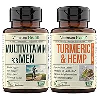 Vimerson Health Men's Multivitamin + Turmeric Hemp Bundle. Immune Support, Joint Discomfort Relief, Balanced Inflammation, Antioxidant Properties, Stress and Sleep Support for Him