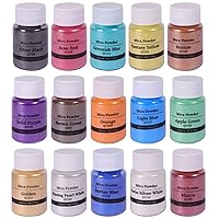 SEISSO 15 Bottles Mica Powder Set, Epoxy Resin Dye, Pearlescent Color Pigment, Cosmetic Grade Pigment for DIY Arts, Slime, Bath Bombs, Nail Polish, Candle Making, Soap Making and Coloring Mix