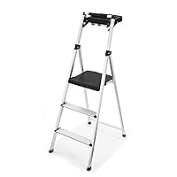 Rubbermaid 3-Step Lightweight Aluminum Step Stool Ladder with Project Tray, ANSI Type 2 Duty Rating, 225-Pound Capacity