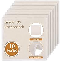 10 PCS Reusable Cheese Cloths for Straining, 20x20 Inch Hemmed Organic Cheesecloth, 100% Cotton Unbleached Cloth Strainer for Coffee Brewing Cooking, Baking, Juicing, Straining, Cheese Making