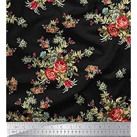 Soimoi 60 GSM Floral Print Cotton Fabric for Sewing Material Supply by The Yard 56 Inches Wide - Black