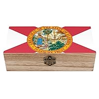 Florida State Flag Funny Wooden Storage Box with Hinged Lid and Front Clasp Jewelry Gift Boxes for Crafts and Home Decor 8