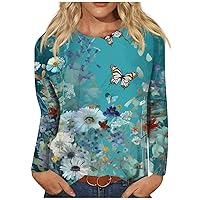 FYUAHI Women's Basic Tops for Women Trendy Fashion Casual Retro Printed Round Neck Long Sleeve Pullover Top
